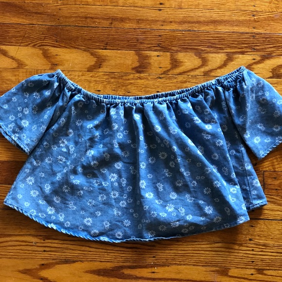 Denim off the shoulder flower blouse - Picture 1 of 1